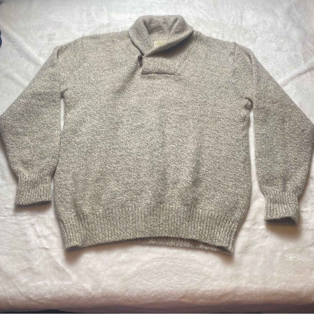 Cabela's Vintage Shawl Collar Knit Wool Blend Sweater Light Brown Size Large